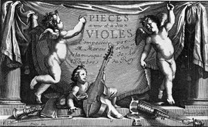 Marin Marais, frontispicio de “Piezas a una y dos violas” de French School