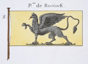 Bandera marítima con emblema de grifo que denota el escudo de Rostock, de un libro francés de banderas, c.1819 de French School