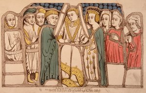 Matrimonio de Enrique VI de Inglaterra (1421 - 1471) y Margarita de Anjou (1429 - 1482) en 1445. Grabado de 1793. Bibl. de Artes Decorativas en París. de French School