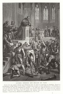 Martín Lutero rompiendo las bulas papales, Wittenberg, Alemania, 1520