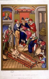 Martirio de San Lorenzo (parrilla) según una miniatura de la Edad Media, Francia siglo XIV