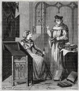 Matthieu Lansbert (Lansberg, Lansbergh, Laensberg o Laensbergh) (siglos XV-XVI) y su sobrina - Grabado en 