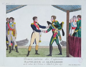 Encuentro entre Napoleón I y Alejandro I, en Tilsit, 25 de junio de 1807 de French School