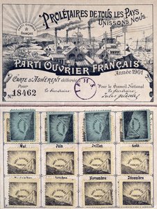 Tarjeta de membresía del Partido Obrero Francés durante el liderazgo de Jules Guesde (1845-1922) 1901 de French School