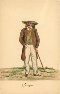 Traje de hombre de Lauzach, Morbihan (litografía en color) de French School