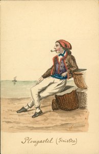 Traje masculino de Plougastel, Finistere (litografía en color) de French School