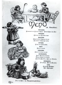 Menú creado por Auguste Escoffier para Niños y Bebés, c. 1900 de French School