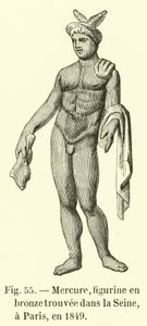Mercurio, estatuilla de bronce hallada en el Sena de París en 1849 (grabado)