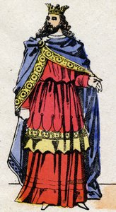 Dinastía Merovingia: Retrato de Childerico III (714-755) Rey de los Francos de 743 a 751. Imagen de Épinal de finales del siglo XIX. Colección privada. de French School