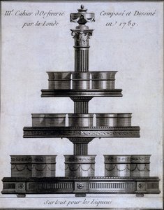 Orfebrería: un juego de copas de licor en un soporte, 1780-96 de French School
