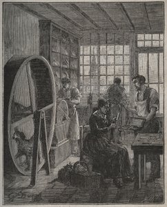 Oficio y artesano: una tienda de cuchillería en la provincia en el siglo XIX. Grabado de 1885 en "Les arts et metiers illustres" por Adolphe BITARD de French School