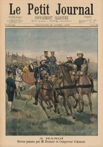 Revisión militar por Paul Doumer, Gobernador General de la Indochina Francesa, y el Emperador de Annam, Thanh Thai, en Hanoi, ilustración de portada de Le Petit Journal, Suplemento Ilustrado, 27 de abril de 1902