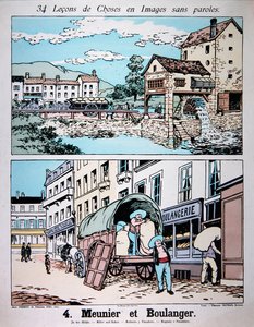 Molinero y panadero, ilustración de un libro de texto de primaria, c.1900