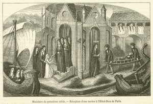 Miniatura del siglo XV, Recepción de una novicia en el Hôtel-Dieu de París de French School