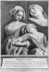 Curación milagrosa de una mujer ciega, Marie Carteri, en la tumba del diácono François de Paris en el cementerio parroquial Saint-Médard en París de French School