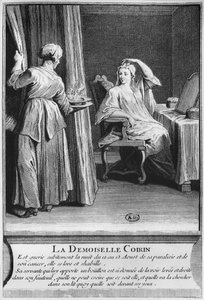 Curación milagrosa de la parálisis y el cáncer de Demoiselle Coirin, en la tumba del diácono François de Paris en el cementerio parroquial Saint-Médard en París, ilustración de La verité des miracles de M de French School