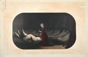 Señorita Nightingale en el hospital de Scutari, publicado por Jacomme et Dufat, París, 1856 de French School