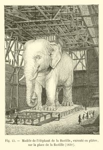 Modelo del elefante de la Bastilla, ejecutado en yeso, en la plaza de la Bastilla, 1830