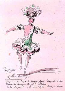Monsieur Leger como Zephyr, en Nais, un libreto de Cahusac, compuesto por Jean-Philippe Rameau (1683-1764) 1764 (grabado en color) de French School