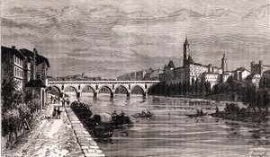 Montauban - Languedoc-Rosellón-Mediodía-Pirineos - grabado en “La France illustree: geographie, histoire, administration statistique” por V.-A. Malt-Brown. 1884 de French School
