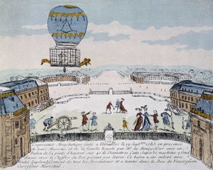 Primer vuelo del aerostato habitado por animales de Montgolfier organizado en Versalles, 19 de septiembre de French School