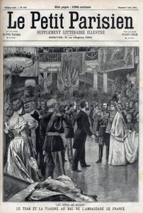 Celebraciones en Moscú: Zar Nicolás II de Rusia (1868-1918) y Zarina Alexandra Fiodorovna Romanova (1872-1918) en el Baile de la Embajada Francesa, en "Le Petit Parisien".