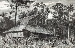 Mezquita en Dodinga, Nueva Guinea, ilustración de la revista Le Tour du Monde, 1879 de French School