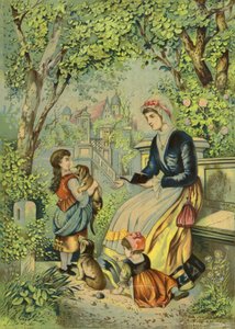 Madre jugando con niños y perros de French School