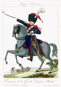 Cañonero Montado de la Guardia Real, de Troupes Francaises, pub. chez Basset, París, c.1790 de French School