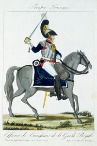 Oficial Montado de los Coraceros de la Guardia Real, de Troupes Francaises, pub. chez Basset, París, c.1790 de French School