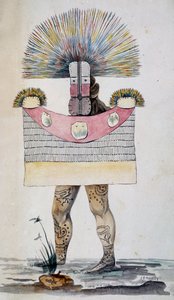 Vestido de luto o Parae en Tahití, acuarela basada en el Viaje alrededor del mundo de French School
