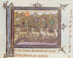 Ms 1044 fol.18 La Creación de los Animales, de Ovide Moralise escrito por Chretien Legouais de French School