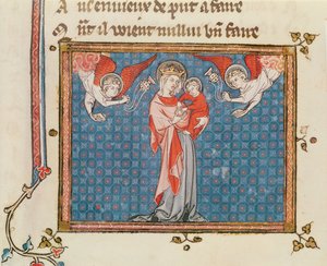 Ms 1044 fol.68v Virgen y Niño con Ángeles Portando Incensarios, del Ovide Moralise escrito por Chretian Legouais