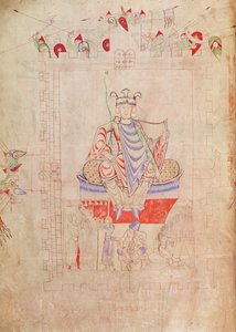Ms. 1215 t.3 fol.13v Rey David en majestad en el centro de Jerusalén, 1109