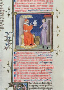 Ms 126 fol.200v Un doctor realizando un análisis de orina, de un manuscrito por Rhazes (Ibn Zakariya) (860-c.923) de French School