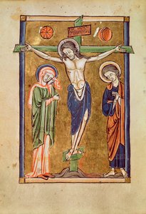 Ms. 1273 fol.14v La Crucifixión, ilustración de un salterio de French School