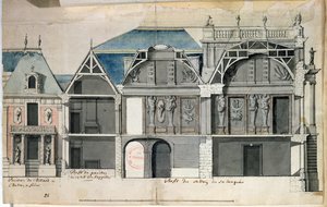 Sección transversal de un ala del Château de Versailles construido por Louis Le Vau de French School