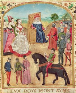 Ms 1335 f.1 Margarita de York es presentada a su futuro esposo, Carlos el Temerario el 27 de junio de 1468 en Damme de French School