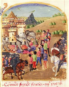 Ms 1335 fol.217 Los elefantes de guerra, de la Vida de Alejandro Magno