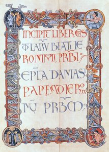 Ms 154 fol.3 Página de texto con un borde floreado, de las cartas de San Jerónimo de French School