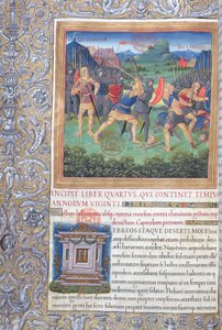 Ilustración del Libro IV (Desde el Rechazo de esa Generación hasta la Muerte de Moisés), Capítulo 1 de las Antigüedades de los Judíos (Antiquitates Judaicae) de Flavio Josefo - Lucha de de French School