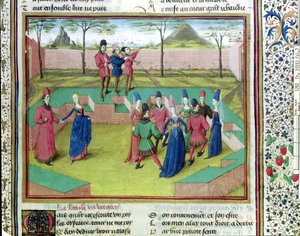 Ms 19153 f.7 Una Carola en el Huerto, ilustración de Le Roman de la Rose de Jean de Meung, c.1460 de French School