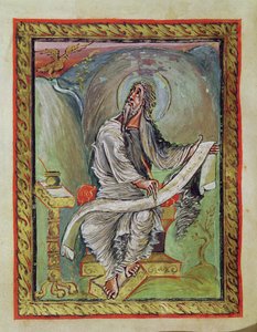 Ms 1 fol.135v San Juan Evangelista, de los Evangelios de Ebbo, c.816-835 de French School