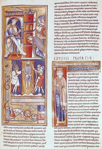 Ms 1 fol.284r Ester y Asuero y el ahorcamiento de Amán, de la Biblia de Souvigny de French School
