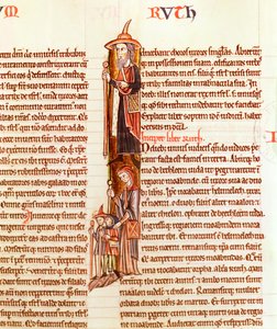 Ms 21 fol.97 Rut y Booz, de una Biblia de French School