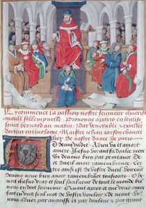 Ms 230 fol.1 Jean de Gerson (1363-1429) predicando la Pasión en la mañana en la Iglesia de San Bernardo en París, de Sermones sobre la Pasión y Tratados Diversos, c.1480