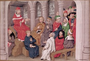 Ms 230 fol.25 Jean de Gerson (1363-1429) predicando la Pasión después de la cena en la Iglesia de San Bernardo, París, de Sermones sur la Passion et Traites Divers, c.1480