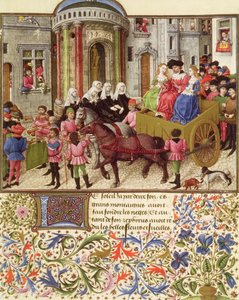 Ms 2617 Teseo hace una entrada triunfal en Atenas, de La Teseida, por Giovanni Boccaccio (1313-75) 1340-41
