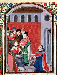Ms 3045 fol.1 Jean de Meung (1240-1305) ofreciendo su traducción a Philippe le Bel (1268-1314) de De Consolatione Philosophiae de Boethius de French School