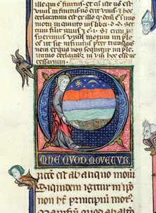 Cristo sosteniendo un globo con los Cuatro Elementos, de la Física de Aristóteles (384-322 a.C.) de French School